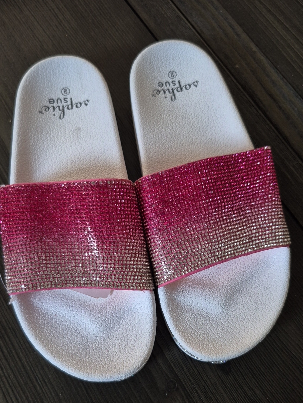 Roxy Slide Sandals with Pink Crystal Ombre Strap